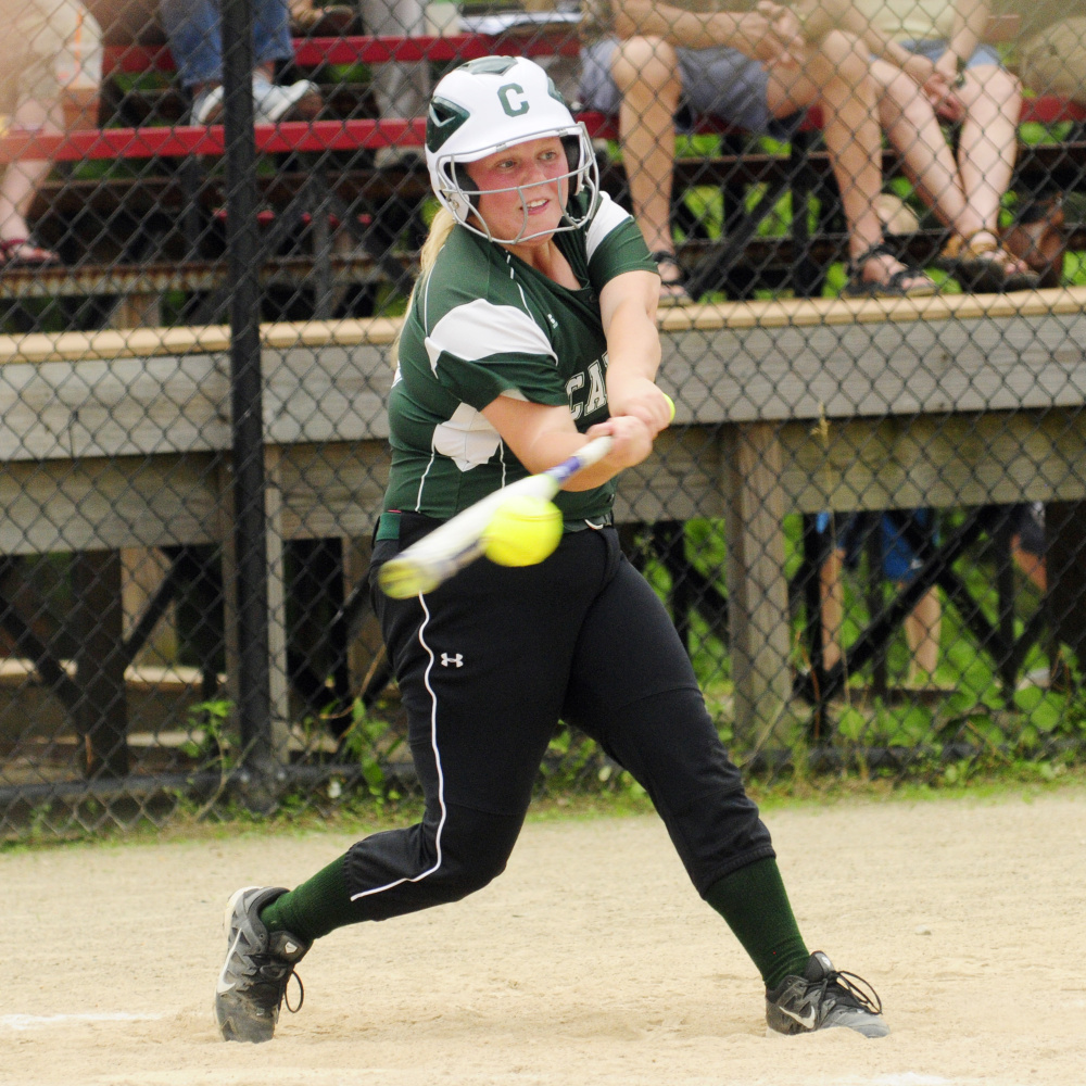 Carrabec's Lexi Cowan hits during the Class C/D senior all star game Thursday in Augusta.