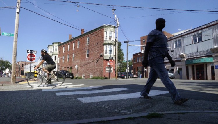 Portland's Bayside neighborhood includes only about 5 percent of the city's population, yet it accounts for about one-third of all arrests, according to police. The city's homeless shelters and other social service agencies are located near the intersection of Alder, Oxford and Portland streets, above, in close proximity to multifamily homes.