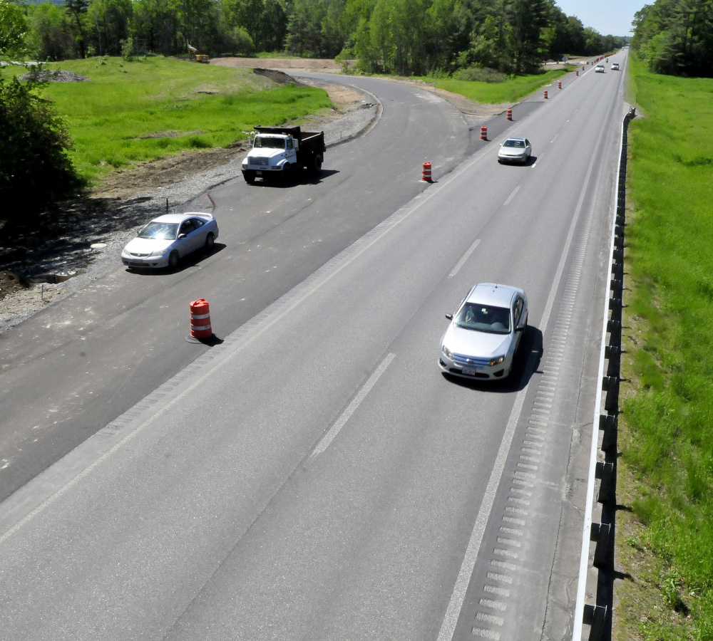 Northbound traffic on I-95 passes the new on ramp for exit 124 near the Trafton Road in Waterville on June 7. The Planning Board is expected to consider plans for a commercial building on Trafton Road, about a mile west of the new interchange.