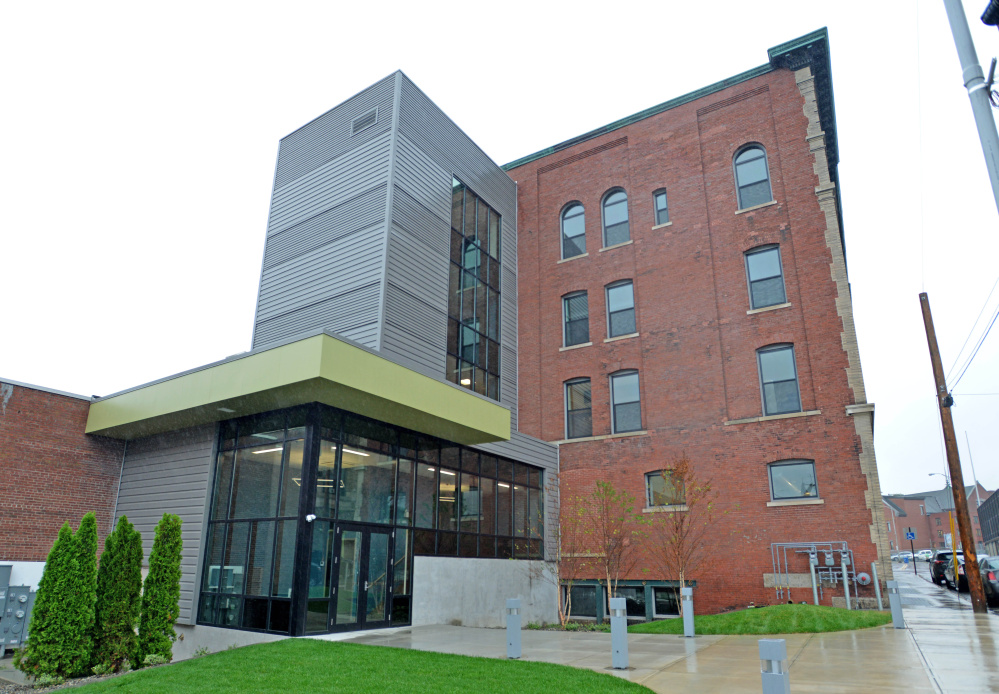 The new rear entrance to the Hains building that is now housing staff from Colby College in Waterville on Friday.