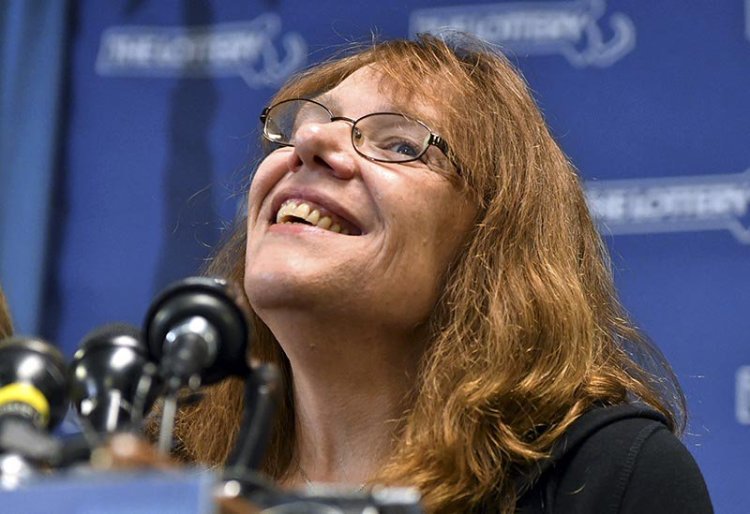 Mavis Wanczyk, of Chicopee, Mass., appears at a news conference after claiming the $758.7 million Powerball prize at Massachusetts State Lottery headquarters, Thursday in Braintree, Mass. 