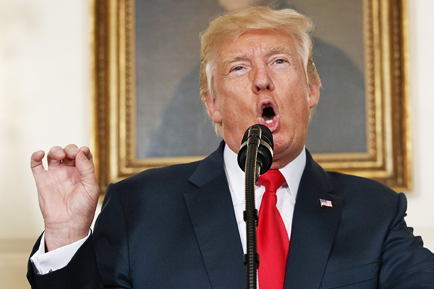 President Trump speaks about the deadly white nationalist rally in Charlottesville, Va., Monday.