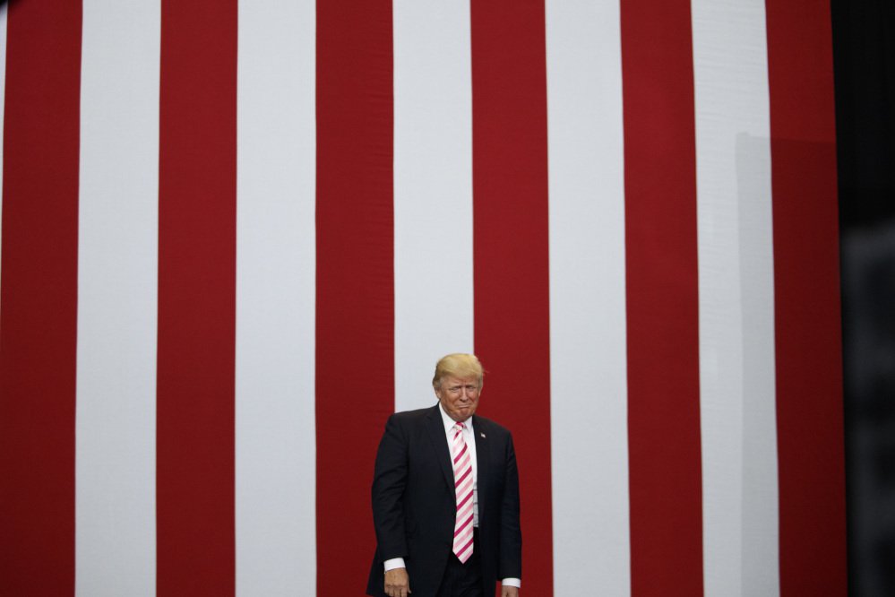 President Trump arrives for a campaign rally for U.S. Senate candidate Luther Strange in Huntsville, Ala.