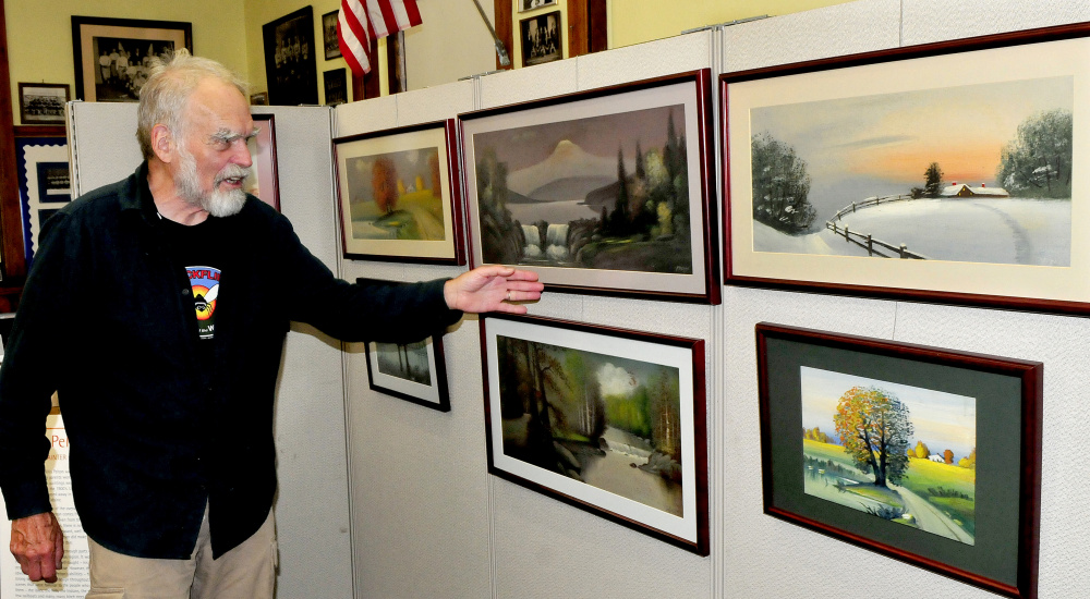 Artist Abbott Meader on Wednesday discusses art by Willis Pelton, who lived in Starks in the late 1800s. Pelton's work will be part of a show from 10 a.m. to 3 p.m. on September 16 at the Old Point Avenue School in Madison.