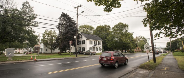 The Waterville City Council voted Tuesday night to rezone 299 Main St., center, and 70 Oak St., left center, which are proposed to be the new location of KV Federal Credit Union. The credit union is now on Quarry Road.