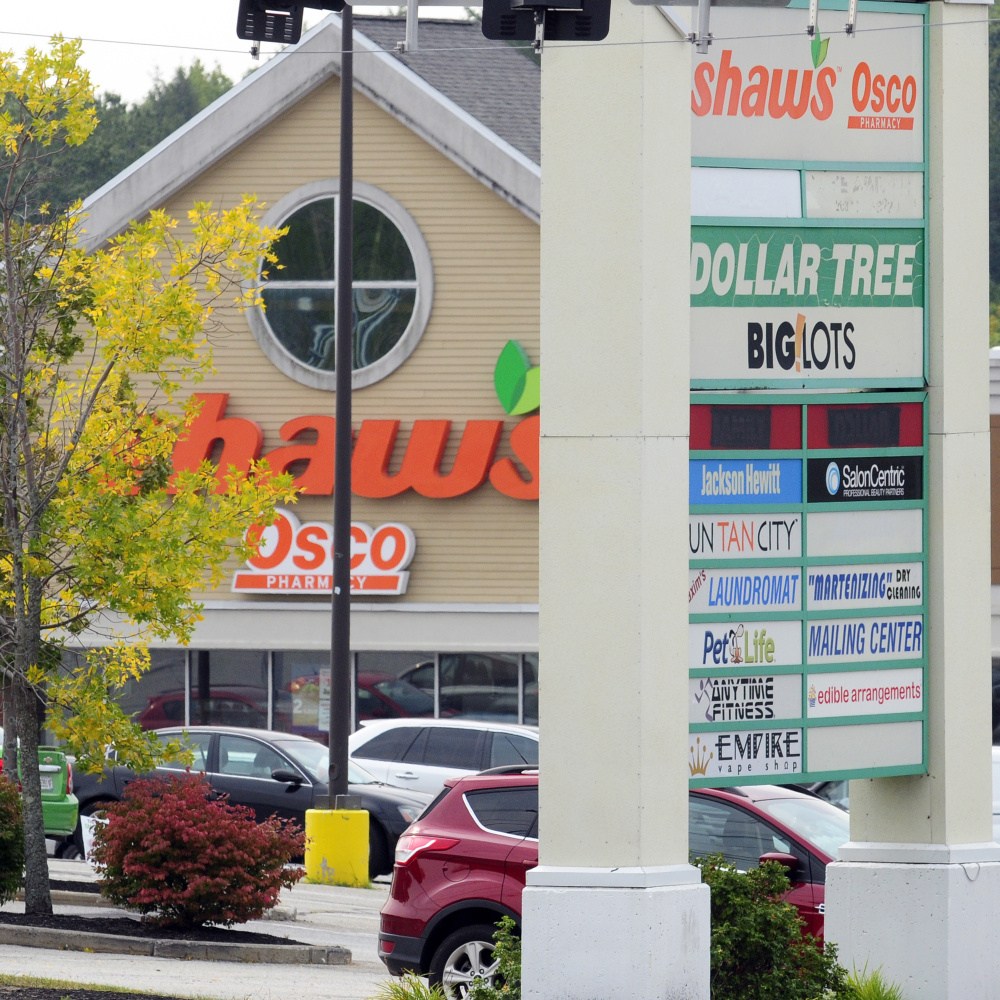This Sept. 5 photo shows Shaw's Plaza on Western Avenue in Augusta. The shopping center is scheduled to be sold at auction on Oct. 25.