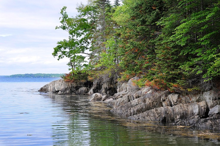 Ledges and rock outcropping line the shores of Clapboard East Preserve on Clapboard Island in Falmouth purchased for use by the public with money raised by Land for Maine's Future Program, Falmouth Land Trust and Maine Coast Heritage Trust.