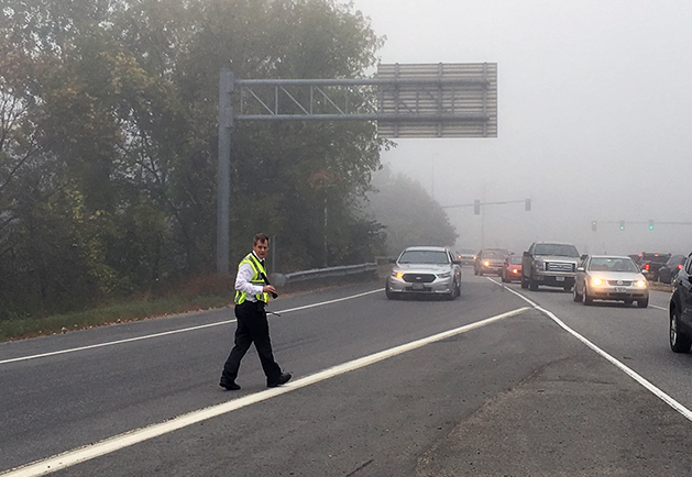 A crash between a motorcycle and a large truck has shut down the exit 109 on-ramp for Interstate 95 this morning. 