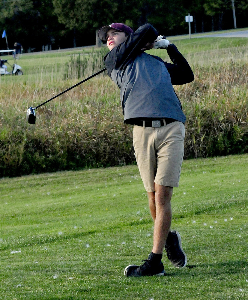 Nokomis senior Josh Smestad watches a tee shot during a practice last Thursday at Palmyra Golf Course.