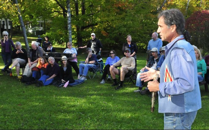 Barry Dana, of Solon, a former chief of the Penobscots, speaks on Oct. 13, 2015, during an Indigenous People Day rally in Skowhegan. The town of Starks is joining other Maine communities that have decided to celebrate Indigenous People's Day the second Monday in October instead of Columbus Day.