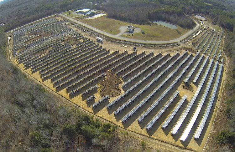 An aerial view of the 26,000-panel solar array spread over more than 20 acres at the Madison Business Gateway.