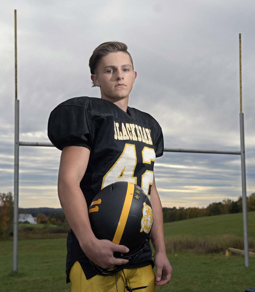 Maranacook linebacker Dakota DeMott has become a leader on the squad since transferring to the school from Idaho.