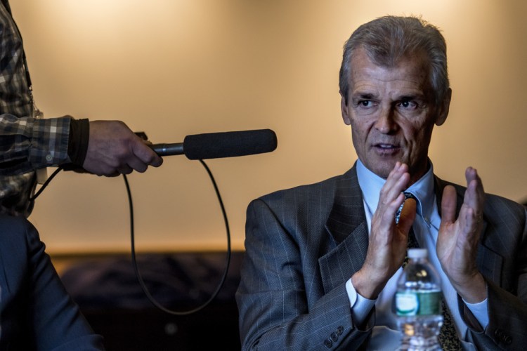 Former WEX CEO Michael Dubyak, seen at the press conference in January 2016 announcing the creation of FocusMaine, says Maine could be the ideal location for biopharmaceutical companies to do their manufacturing.