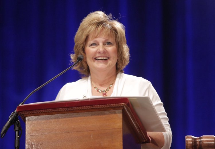 First lady Ann LePage speaks at the inauguration of Gov. Paul LePage at the Augusta Civic Center on Jan. 7, 2016.