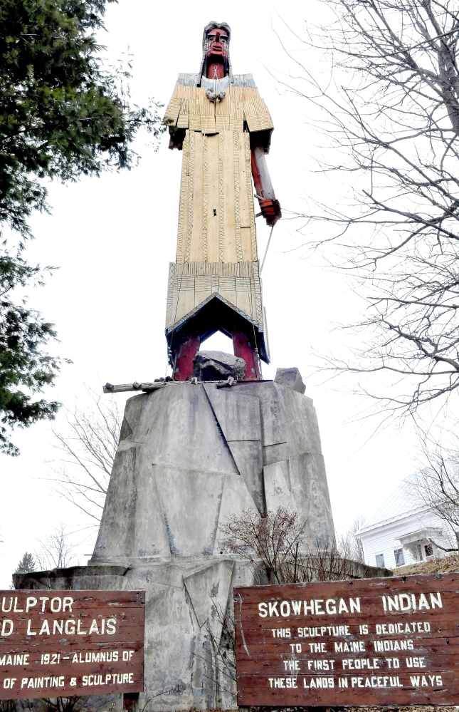 The Skowhegan Indian landmark sculpture in downtown, made by artist Bernard Langlais, is owned by the Skowhegan Area Chamber of Commerce.