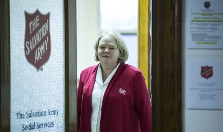 Major Patty Murray, with the Salvation Army, poses for a portrait Thursday at the group's office in downtown Waterville. The office helped more than 200 people in its first month of operation.