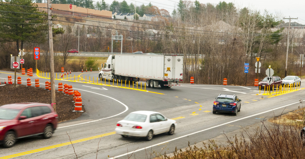 The Interstate 95 Exit 109A is re-routed onto Whitten Road on Wednesday while repairs continue to the bridge in Augusta.