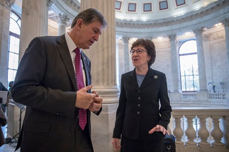 Sen. Joe Manchin, D-W.Va., and Sen. Susan Collins, R-Maine at the Capitol in Washington D.C. on Thursday morning.