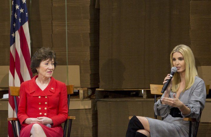 Sen. Susan Collins and Ivanka Trump at a tax reform forum Friday in Biddeford.