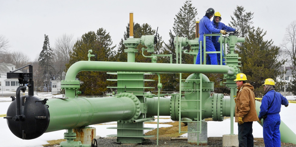 Crude oil is currently offloaded from ships and sent via the Portland Pipe Line Corp. pipeline, at right, to Canadian refineries.