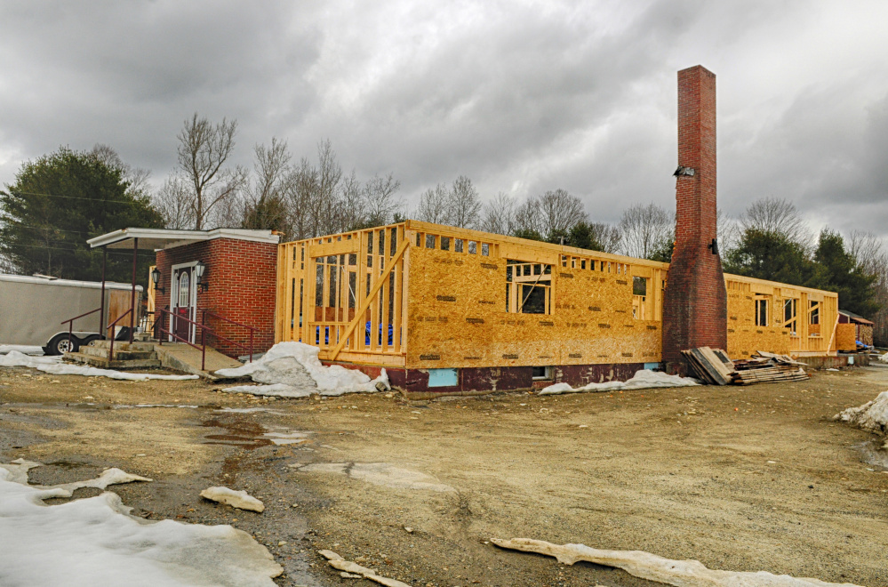Reconstruction at Freedom Center in Dresden was underway March 29, about six months after fire destroyed the original building.