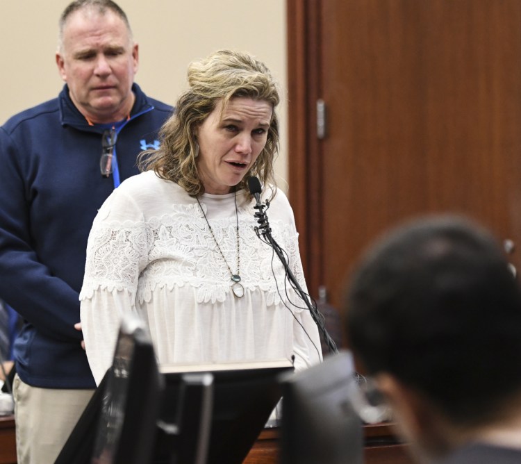 Jillian Swinehart's mother, Ann, addresses Larry Nassar last week in Lansing, Mich.
