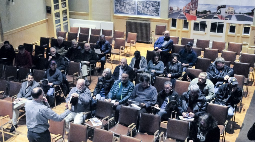 Project Manager Ernie Martin answers questions Wednesday in Hallowell City Hall during a Department of Transportation open house about a pending Water Street reconstruction project.