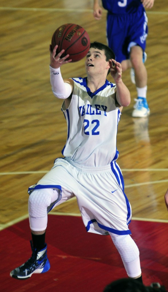 Valley's Dillon Beane shoots during the 2016 Class D state championship game at Augusta Civic Center.