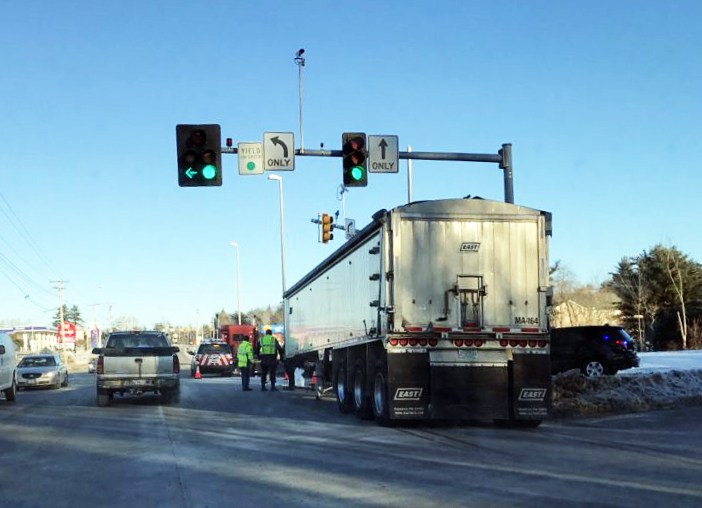 Emergency crews respond to Civic Center Drive in Augusta Friday morning after a semi truck broke down, prompting the closure of exit 112 on- and off-ramps.
