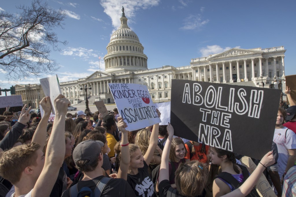 High school students from Montgomery County, Md., in suburban Washington, rally in solidarity with those affected by the shooting at Marjory Stoneman Douglas High School in Florida, at the Capitol in Washington in February.