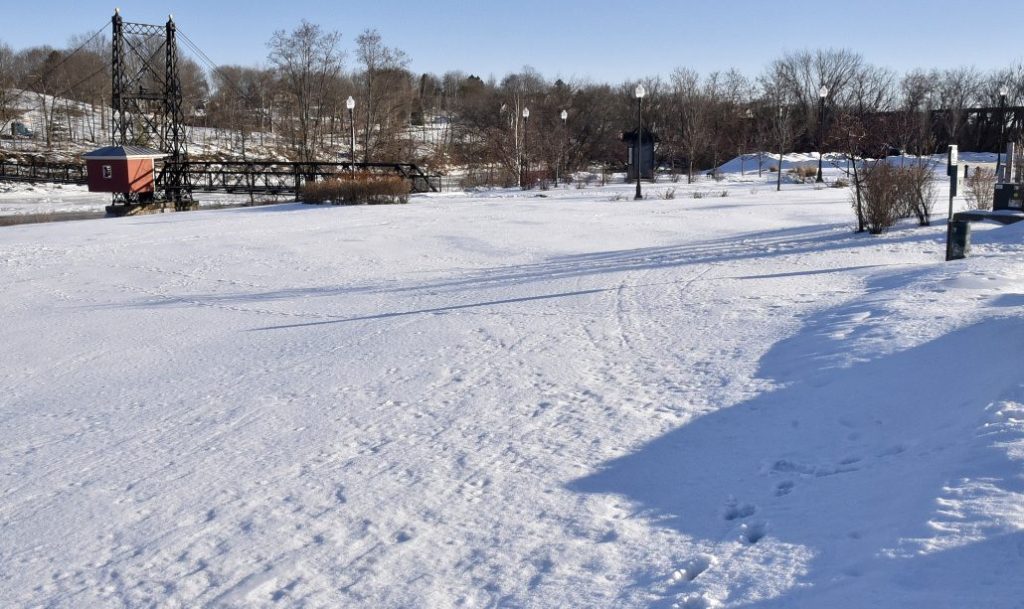 A section of Head of Falls in Waterville on Monday near the historic Two-Cent Bridge that will be part of the RiverWalk at Head of Falls project.