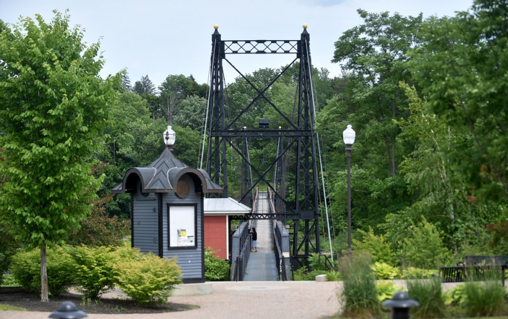 The Two Cent Bridge spanning the Kennebec will have its place in the RiverWalk scheme along with the art piece Ticonic.