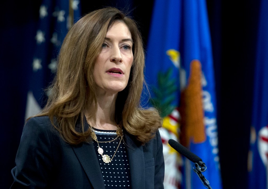 Associate Attorney General Rachel Brand speaks Feb. 2 during the opening of the summit on Efforts to Combat Human Trafficking at Department of Justice in Washington. Brand, the Justice Department’s No. 3 official is planning to step down at a time of turmoil in the agency. A friend of Brand told The Associated Press that she is stepping down for a private sector job. 