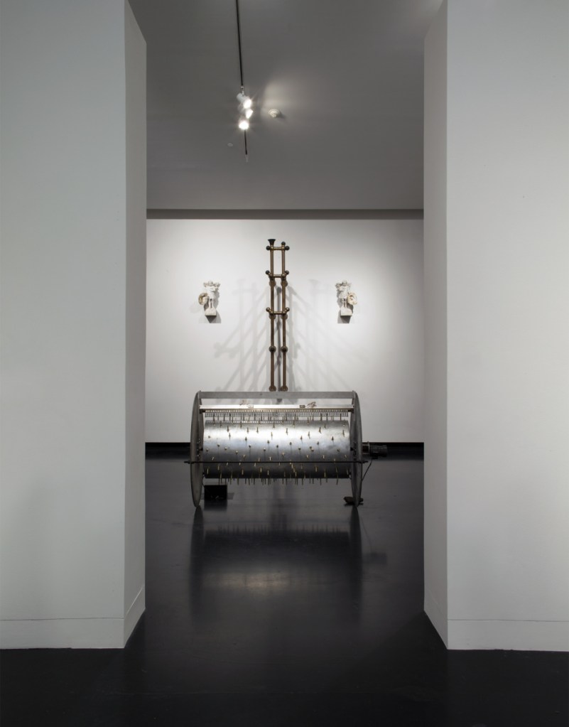 Terry Adkins, "Off Minor (from Black Beethoven)," 2004, wood, steel, brass. Estate of Terry Adkins. Image courtesy Tang Teaching Museum at Skidmore College, Saratoga Springs, New York. 