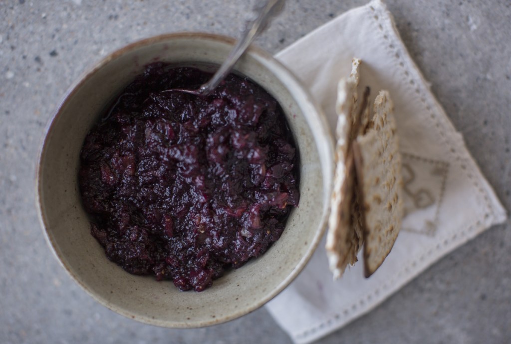 Maine blueberry haroset with matzo.