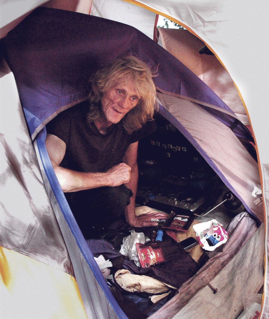 Vaughan Orchard, shown here on Sept. 7, 2016, lived in a tent year-round for about two years near the Kennebec River in Waterville.