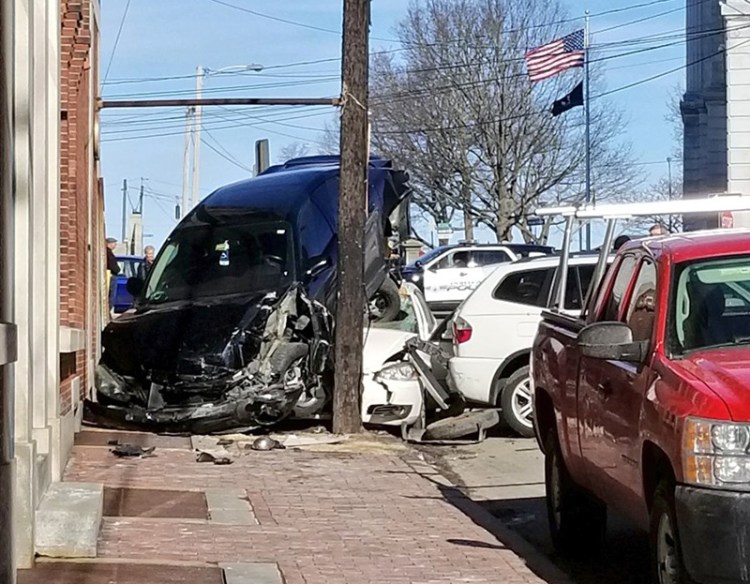 The scene Friday morning at a crash on Pearl Street in Portland