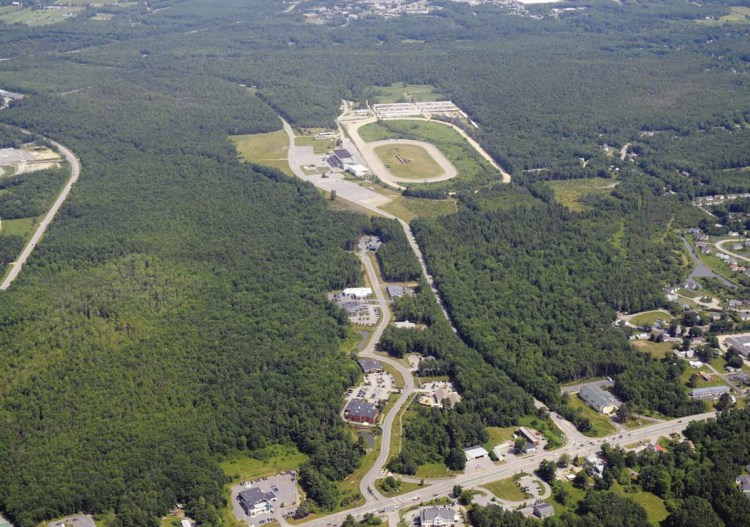 Developers plan to build housing, retail businesses and a town center at the 500-acre Scarborough Downs site, seen here with Route 1 at the bottom.