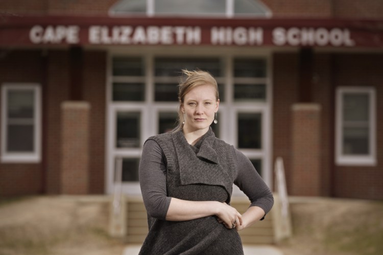 Kendall Cooper outside Cape Elizabeth High School, where her interest in acting and theater began. Cooper is building a career in casting, working for shows such as Showtime's "Homeland" and "Mercy Street" on PBS.