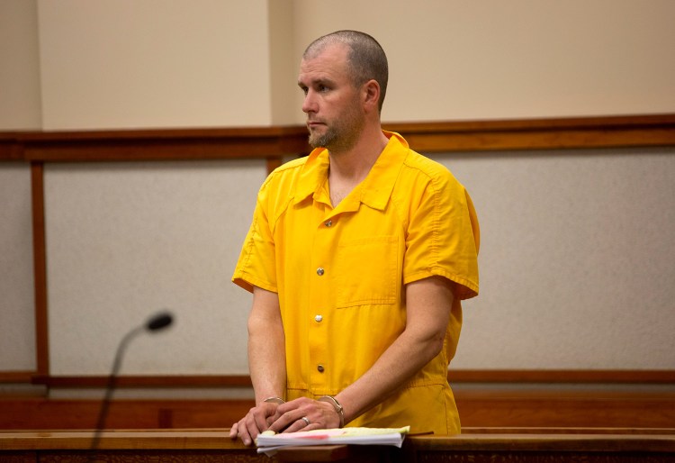 Travis Card at his arraignment in Superior Court in Portland in April.  He was sentenced Wednesday to nearly 6 years in prison.