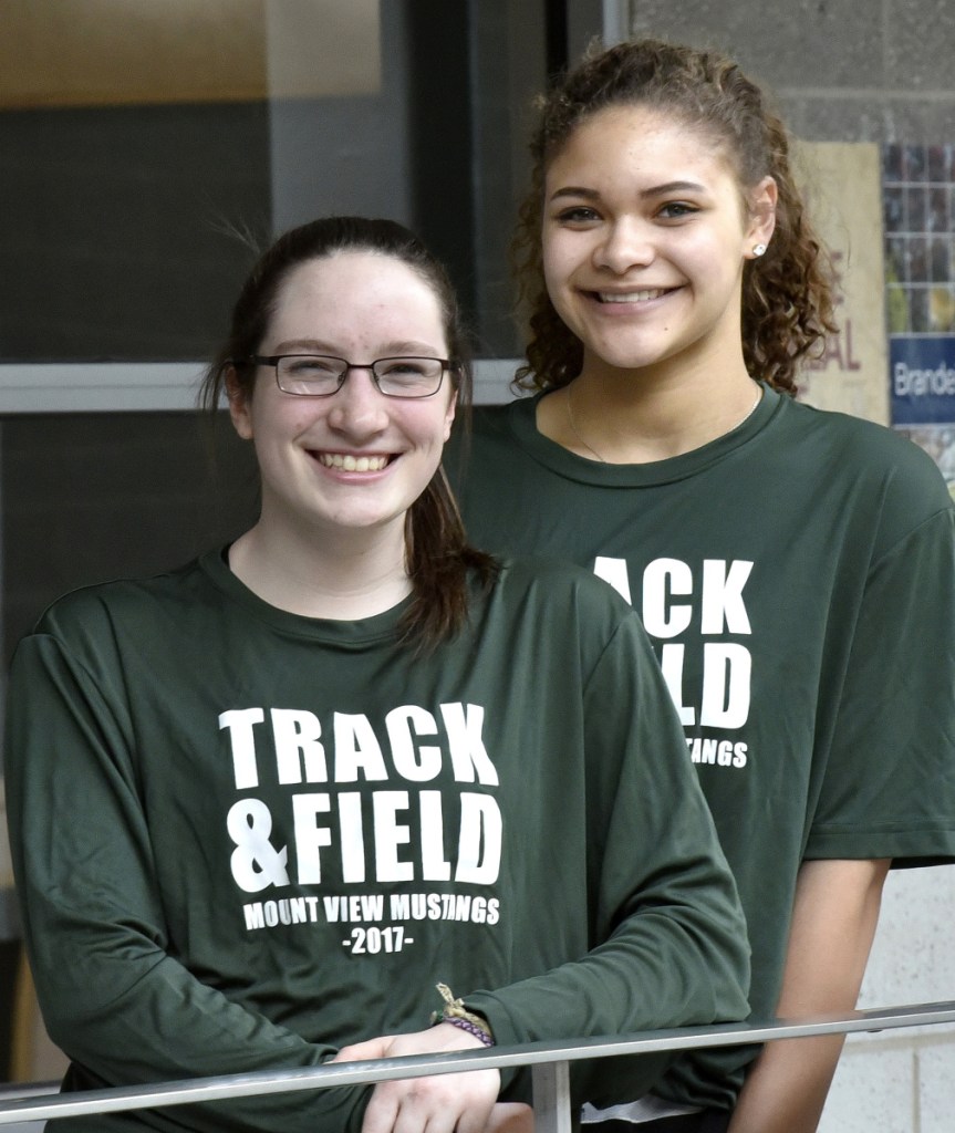 Mount View's Betsy Hunt, left, and Shala Davis take a break from practice Tuesday at the Thorndike school.