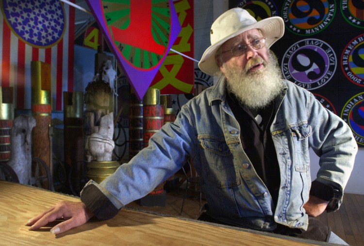 Artist Robert Indiana spends time in one of his studios on Vinalhaven in 2002. 