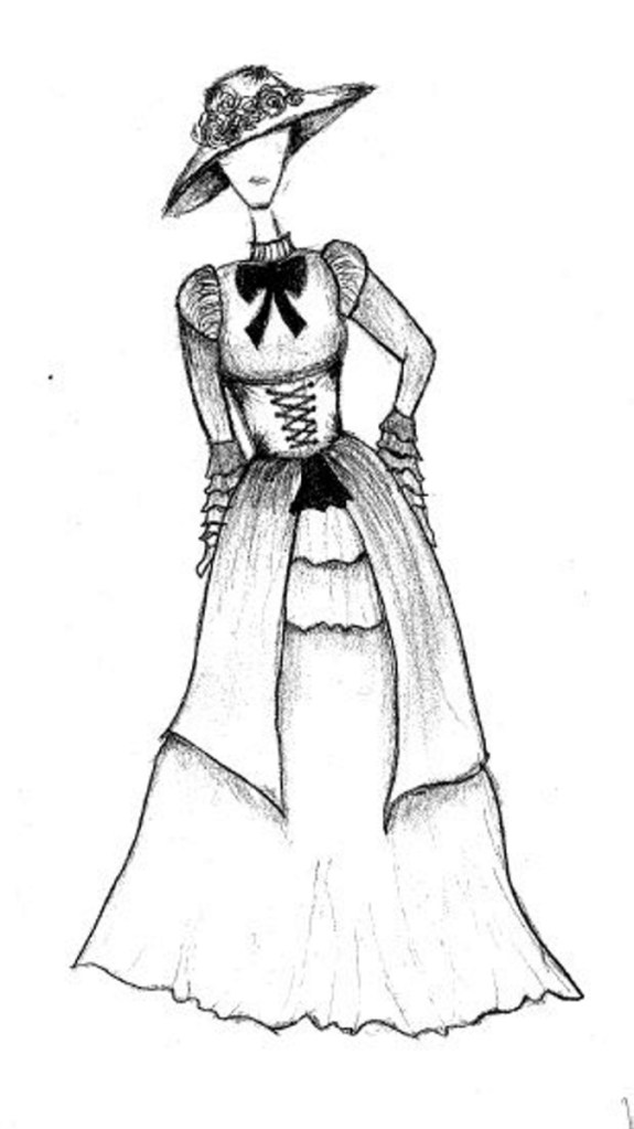 Iconic Little Black Dress, fashion plate art, by Snow Pond student artist Jude Segle.