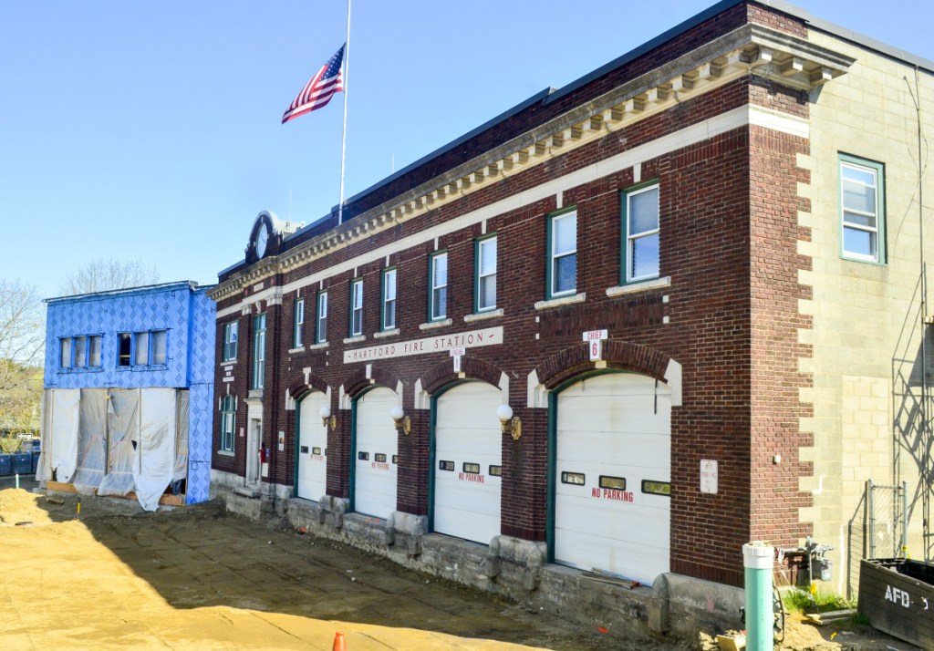 The driveway at Hartford Fire Station in Augusta, seen Tuesday, is excavated during a major construction project. Firefighters are working at other stations in the meantime.
