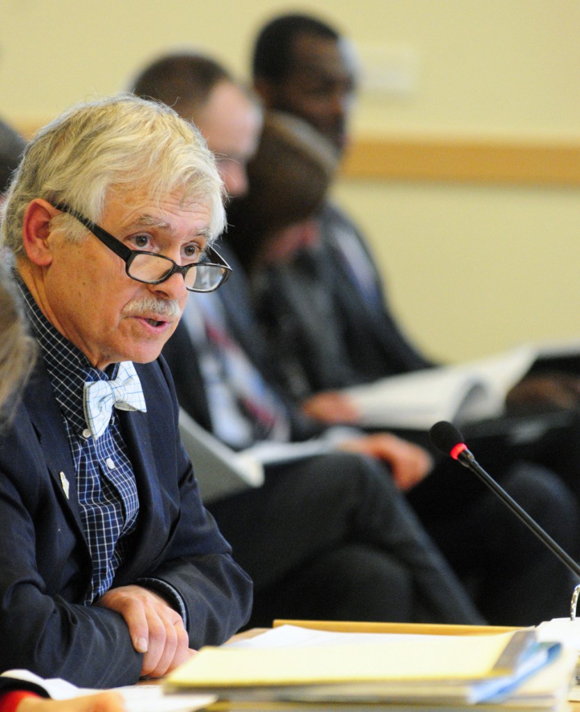 Sen. Thomas Saviello, R-Franklin, discusses a bill before the Health and Human Services Committee on Feb. 23, 2016. Saviello urged the Farmington Board of Selectmen on Tuesday to do more research on the New England Clean Energy Connect project, a 145-mile power line Central Maine Power wants to build through western Maine to carry hydro produced electricity to Massachusetts.