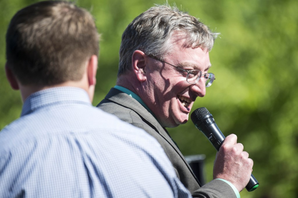 John Beaupre, son of Mary Nash Beaupre, thanks all in attendance for helping to make possible the Mary Nash Beaupre Greenhouse at the Alfond Youth Center on North Street in Waterville on Wednesday.