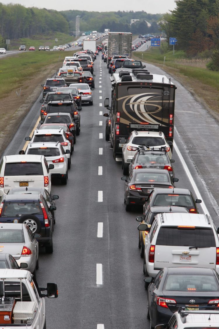 The scene northbound on I-295 Saturday morning just before mile 20, near Exit 20. Traffic was backed up on Route 1 to at least Yarmouth. 