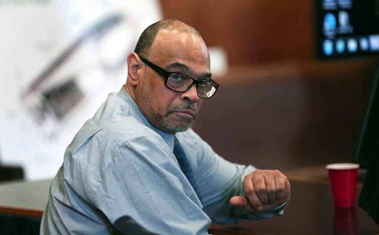 Shaun Harrison during  closing arguments in Suffolk Superior Court in the jury trial of him in Boston on Wednesday. 