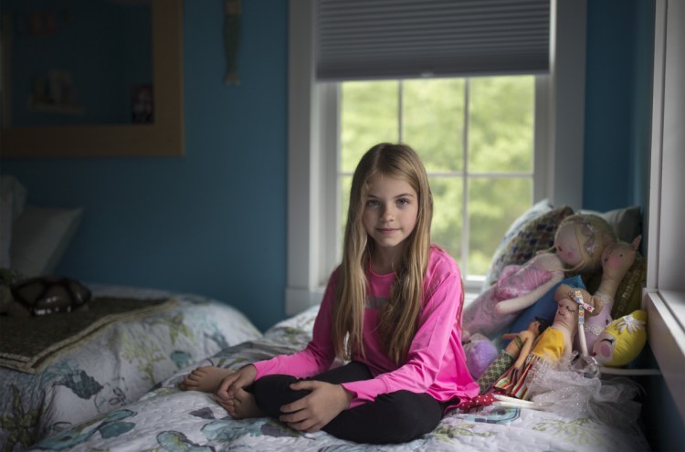 Rhys Olivia Cote poses for a portrait in her room at her home in Wells. Rhys, who has been modeling since she was a toddler and has acted in television commercials, now can add "movie actor" to her resumé. She filmed scenes last fall in Boston for "The Equalizer 2," scheduled to be released nationwide on July 20.