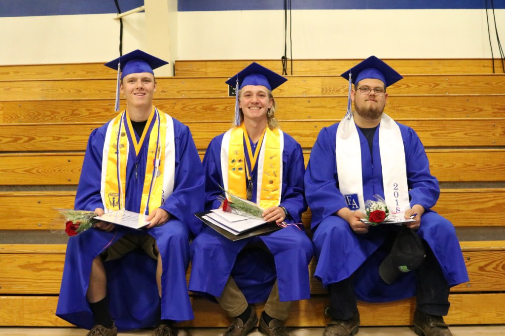 Erskine Academy Senior of the Trimester recipients, from left, are Noah Bonsant, Caleb Tyler and Austin Cowing.